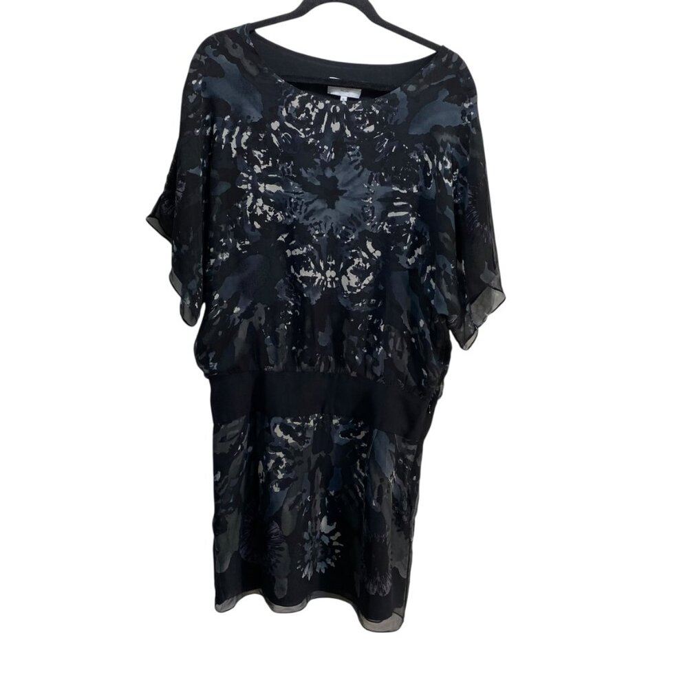 ADAM Adam Lippes Black Gray‎ Abstract Tie-Dye 100% Silk Drop Waist Mini Dress 8